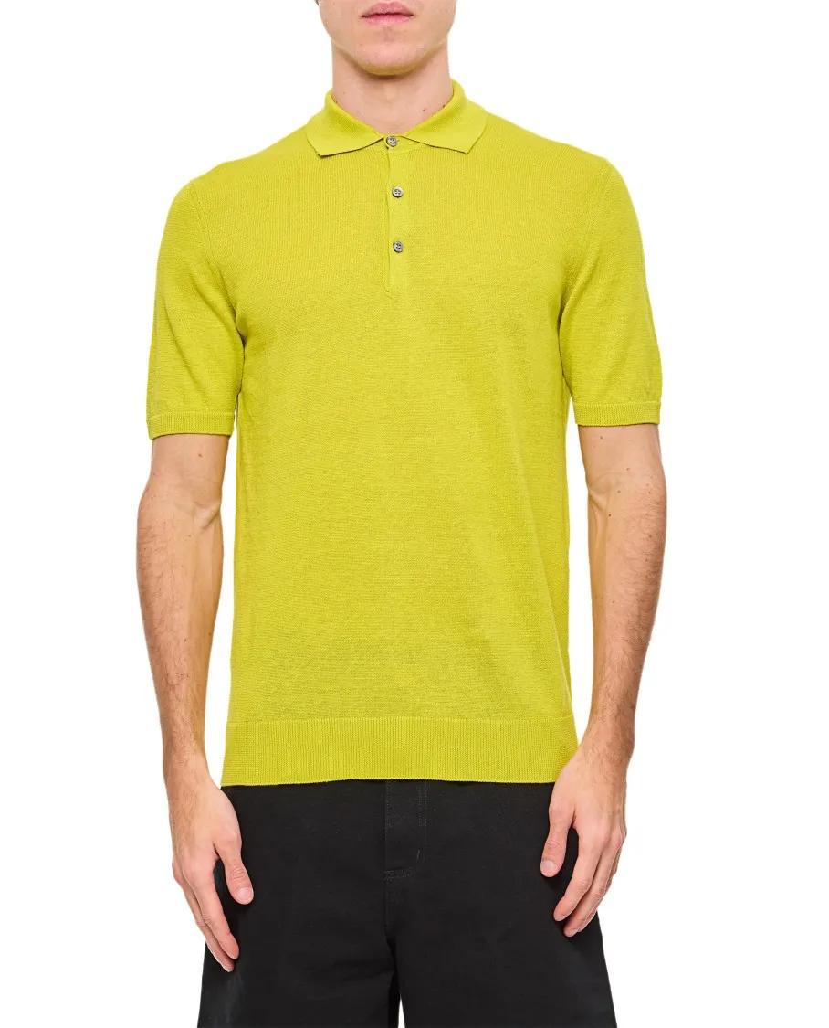 Thumbnail - Drumohr - Classic Knit Polo Shirt With Pointed Collar - Größe 46 - gelb