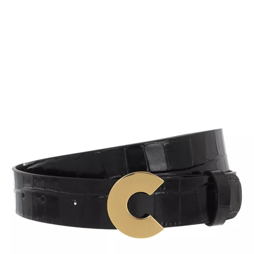 Coccinelle Logo "C" Croco Shiny Soft Belt Noir Leather Belt