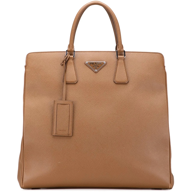 Prada Schultertasche Saffiano Lux Double Handle Shopping Tote braun