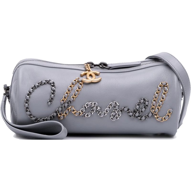 Chanel Sac à bandoulière Calfskin Signature Chain Signe Bowling Bag grau