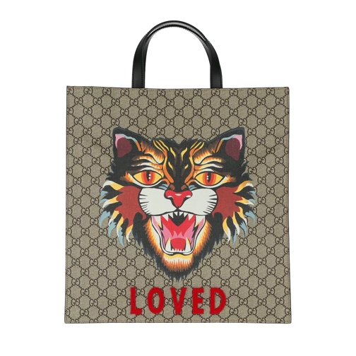 Gucci GG Supreme Tote Angry Cat Beige/Ebony Rymlig shoppingväska