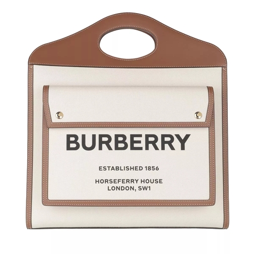 Burberry Medium Top Handle Pocket Bag Leather Natural Malt Brown Tote