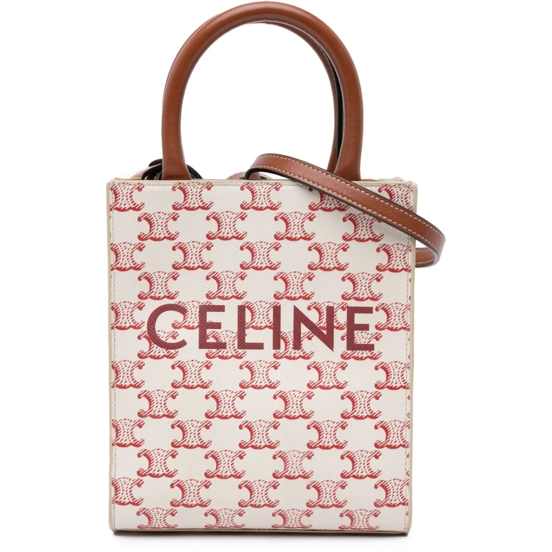 Celine Schultertasche Mini Triomphe Coated Canvas Vertical Cabas Satchel weiß