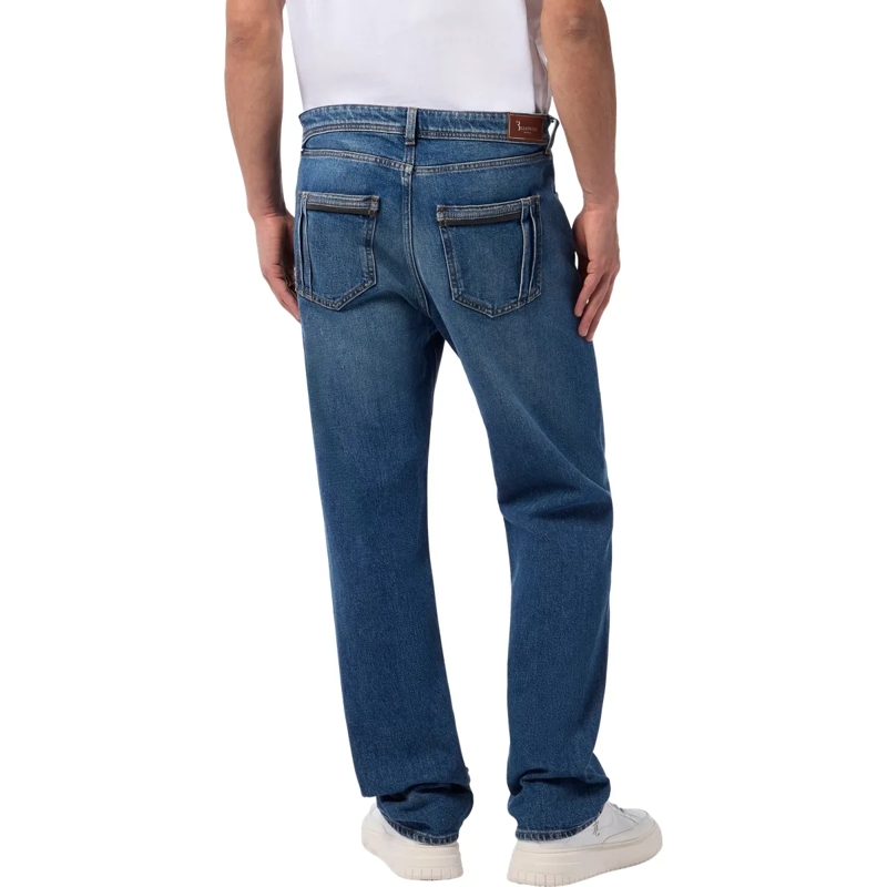 BILLIONAIRE Jeans mit geradem Bein Relaxed Fit Jeans Leather Details blau(Image 2)
