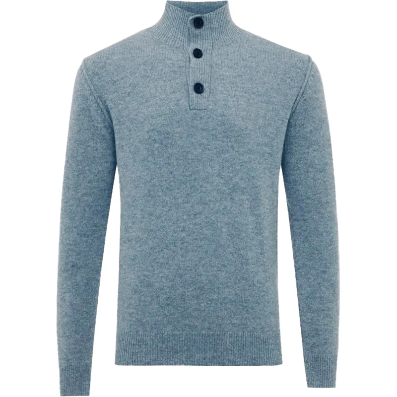 GENTI Pullover Turtleneck 3 Buttons Wol Blue blau