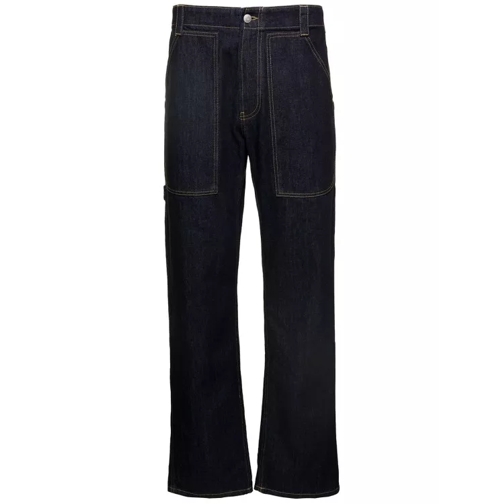 Alexander McQueen Worker' Blue Jeans With Maxi Pockets In Cotton Den Blue Jeans