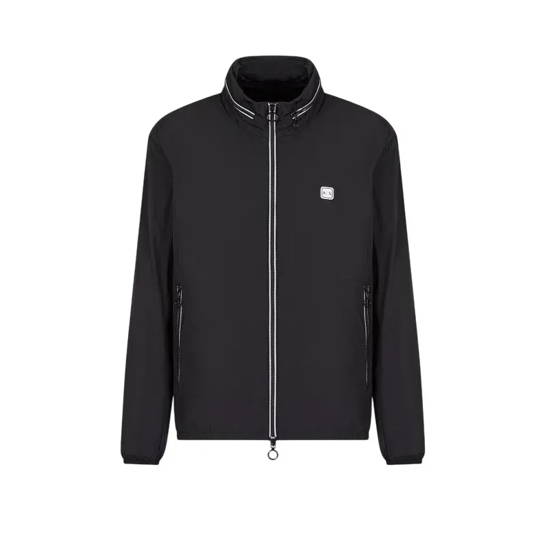 Armani Exchange Overgangsjas High Collar Zip-Up Coat With White Accents Black
