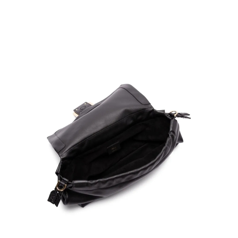Fendi Schultertasche Gathered Leather Handbag With Gold-Tone Clasp Black(Image 4)