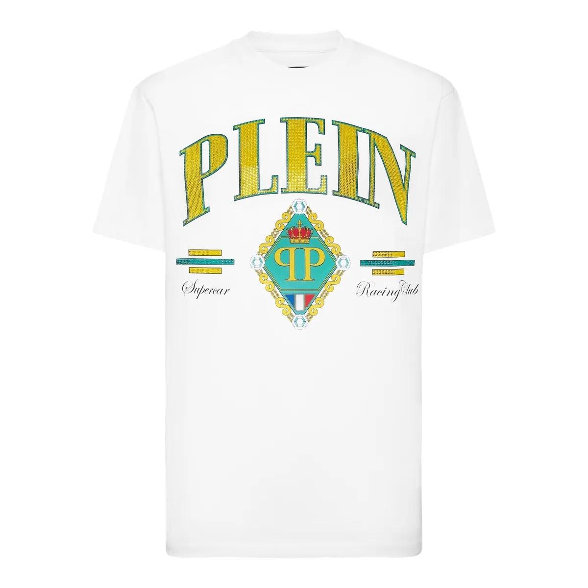 Thumbnail - Philipp Plein - T-Shirt Round Neck Supercar Stones Stones - Größe L - weiß