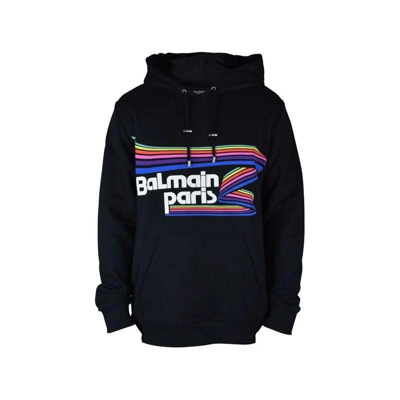 Balmain  Black Sweatshirt With Rainbow Graphic And Logo Black