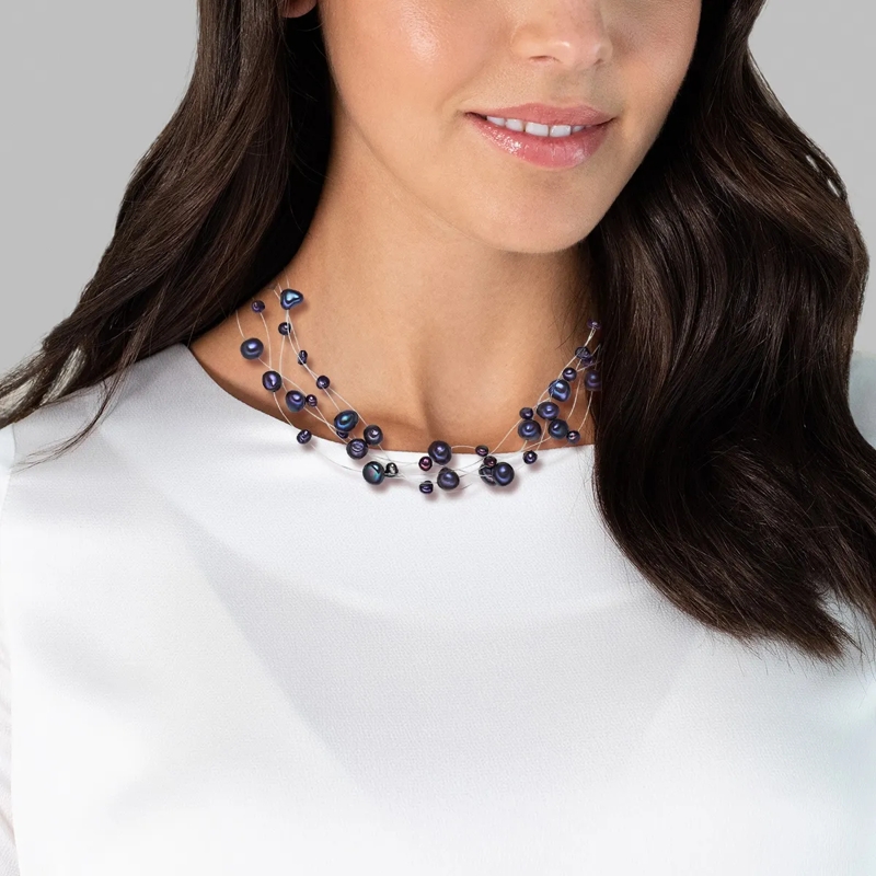 Valero Pearls Mittellange Halskette Sterling Silber Perlen-Kette Süßwasser-Zuchtperle blau(Image 2)