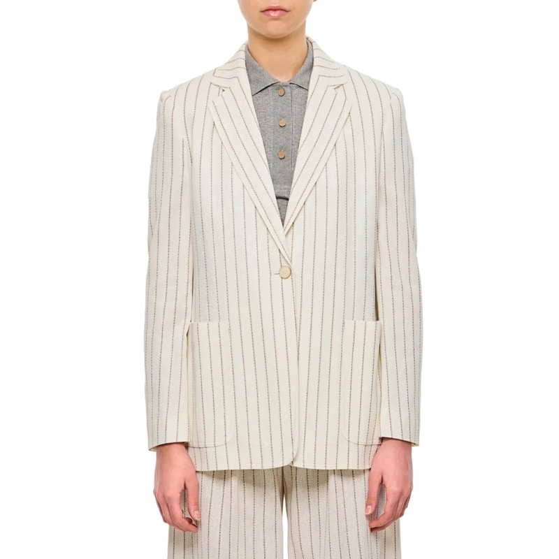 Max Mara Blazer Beige Vertical Striped Tailored Jacket Neutrals