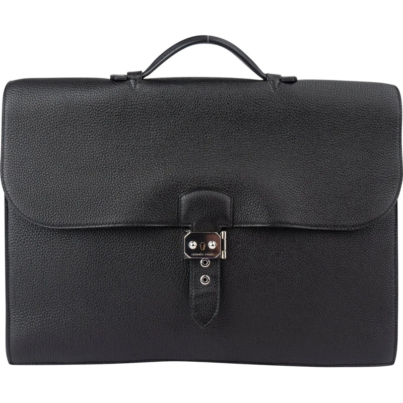 Hermès Tote Hermes Noir Leather Sac a Depeches Business Handba schwarz