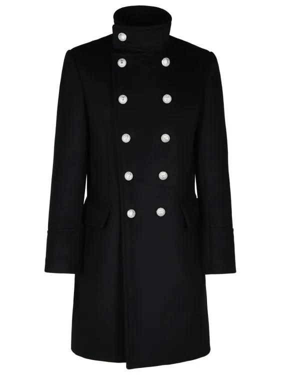 Balmain - Black Wool Blend Coat - Größe 50 - schwarz