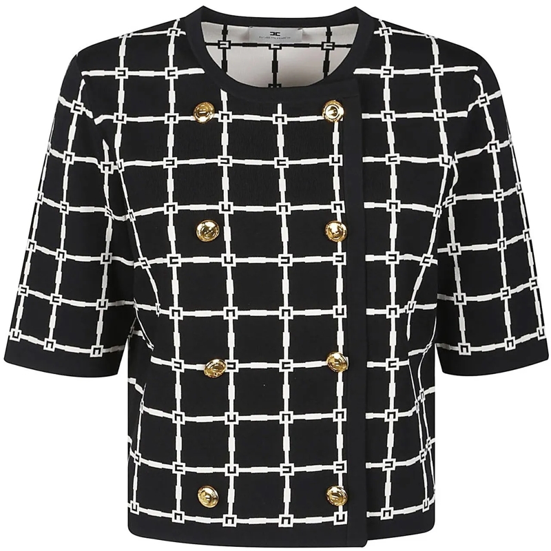 Elisabetta Franchi Sweat-shirt Short Sleeve Tricot Sweater Black schwarz