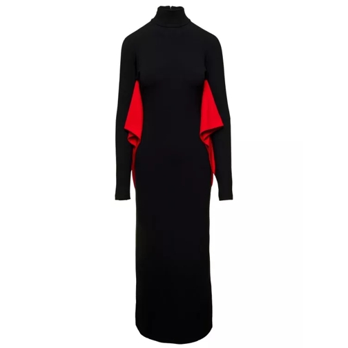 Salvatore Ferragamo Long Black Dress With Batwing Sleeves With Contras Black 