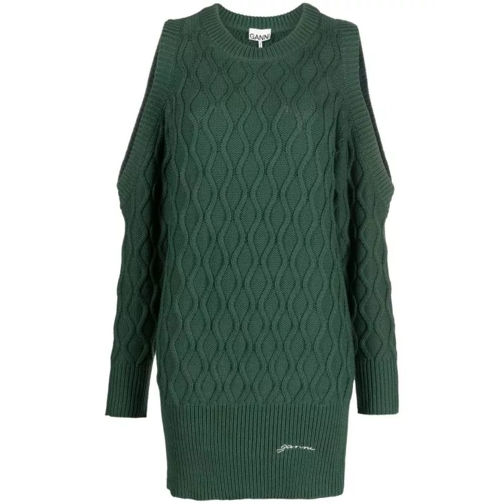 GANNI Cold-Shoulder Knitted Dress Green 