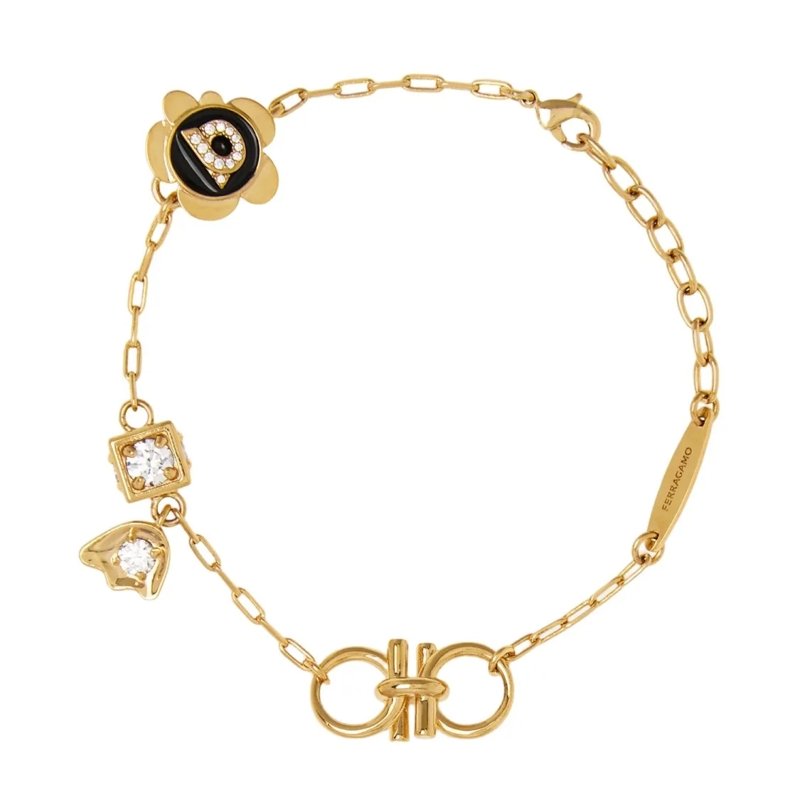 Salvatore Ferragamo Armband Brass Gancini Bracelet With Patent Leather Not Applicable