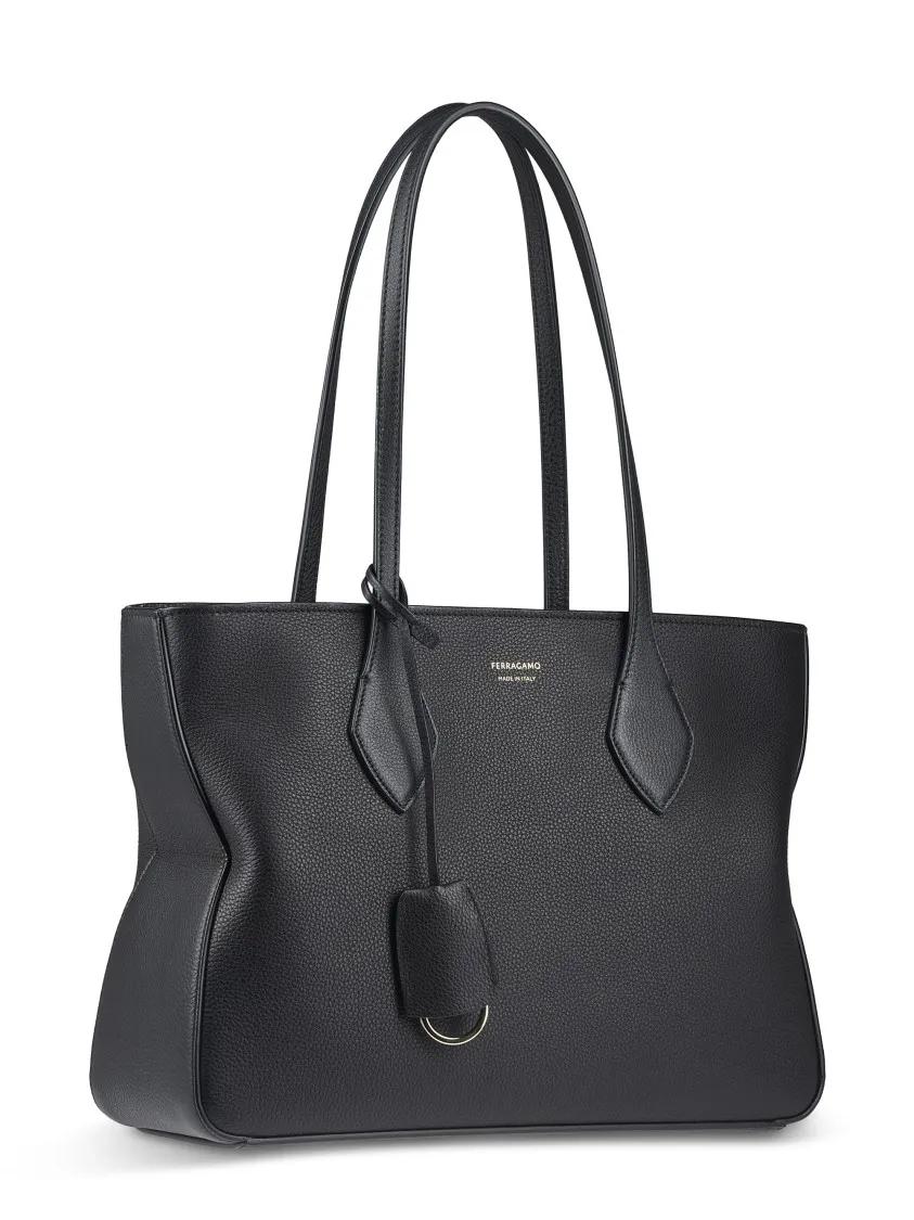 Salvatore Ferragamo Crossbody bags Structured Black Calfskin Handbag With Detachable in zwart