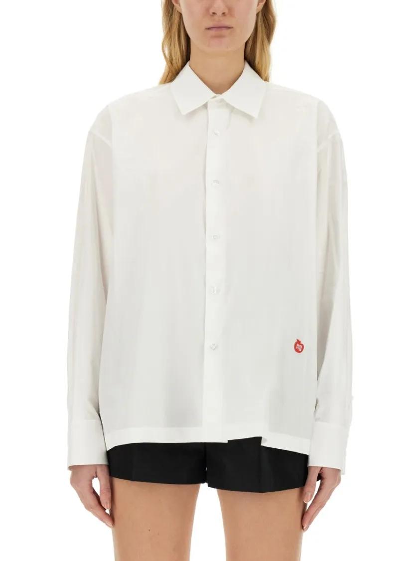 Thumbnail - T by Alexander Wang - Cotton Shirt With Classic Collar And Minimalist Lo - Größe M - weiß