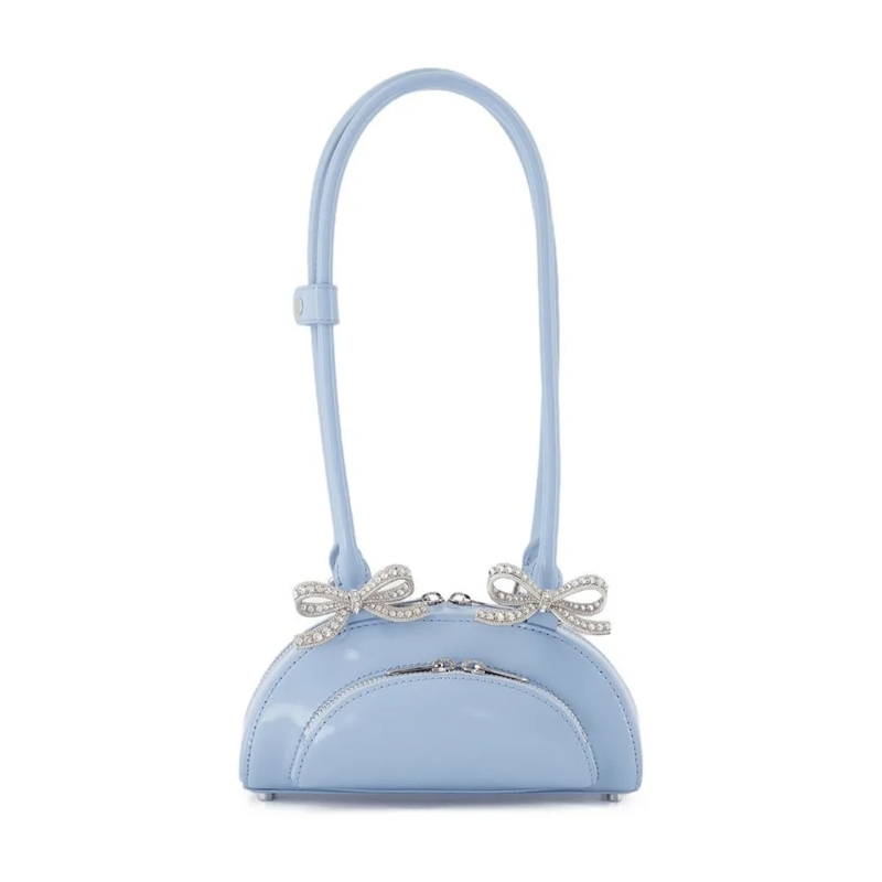 Self Portrait Schoudertas Curved Mini Shoulder Bag - Leather - Blue Blue