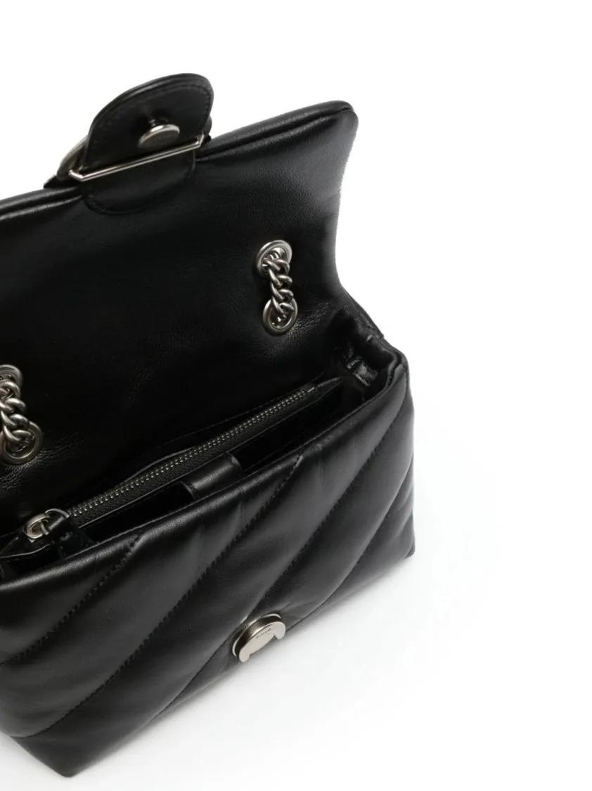 pinko Hobo bags Quilted Black Bag With Flap Closure And Chain Stra in zwart