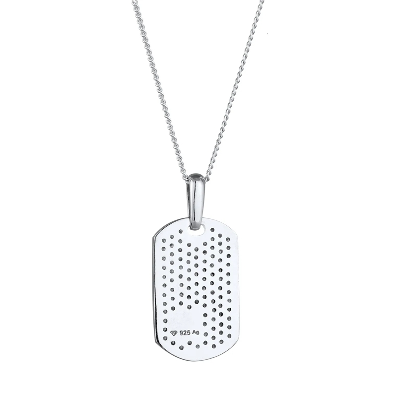 Kuzzoi Mittellange Halskette Halskette Dog-Tag Zirkonia Weiß 925 Sterling Silbe silber(Image 3)