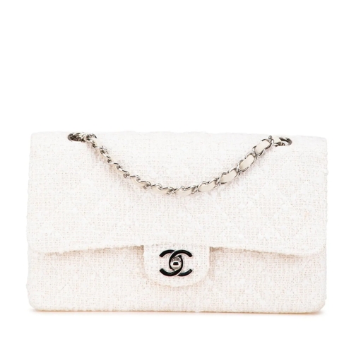 Chanel Sac à bandoulière 2003-2004 Medium Classic Tweed Double Flap weiß
