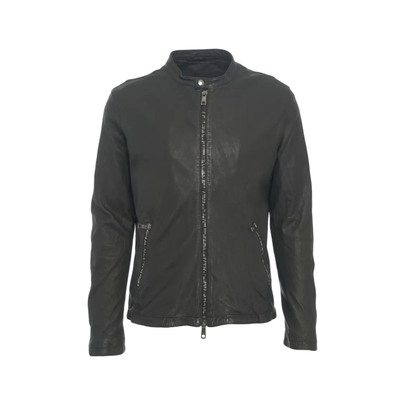 Giorgio Brato Veste en cuir Black Leather Jacket With Stand-Up Collar Grey