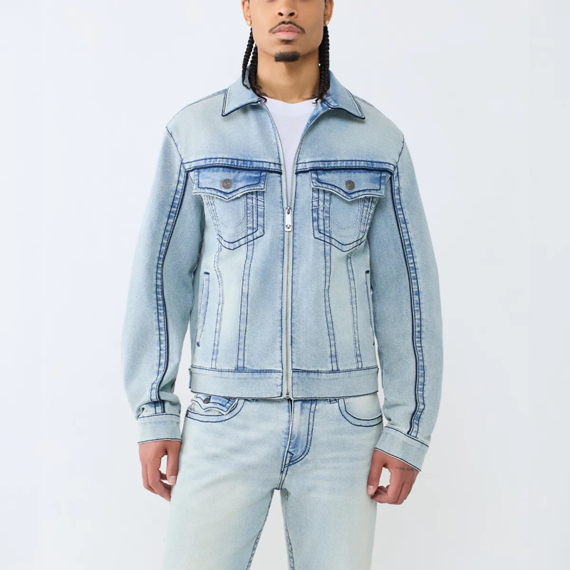 True Religion  - Jeansjacke- Motoinspirierte Details- Frontreiß hellblau(Image 5)