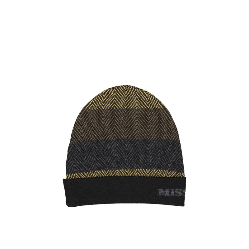 Missoni Hoed Herringbone Pattern Wool Hat With Ribbed Trim Black