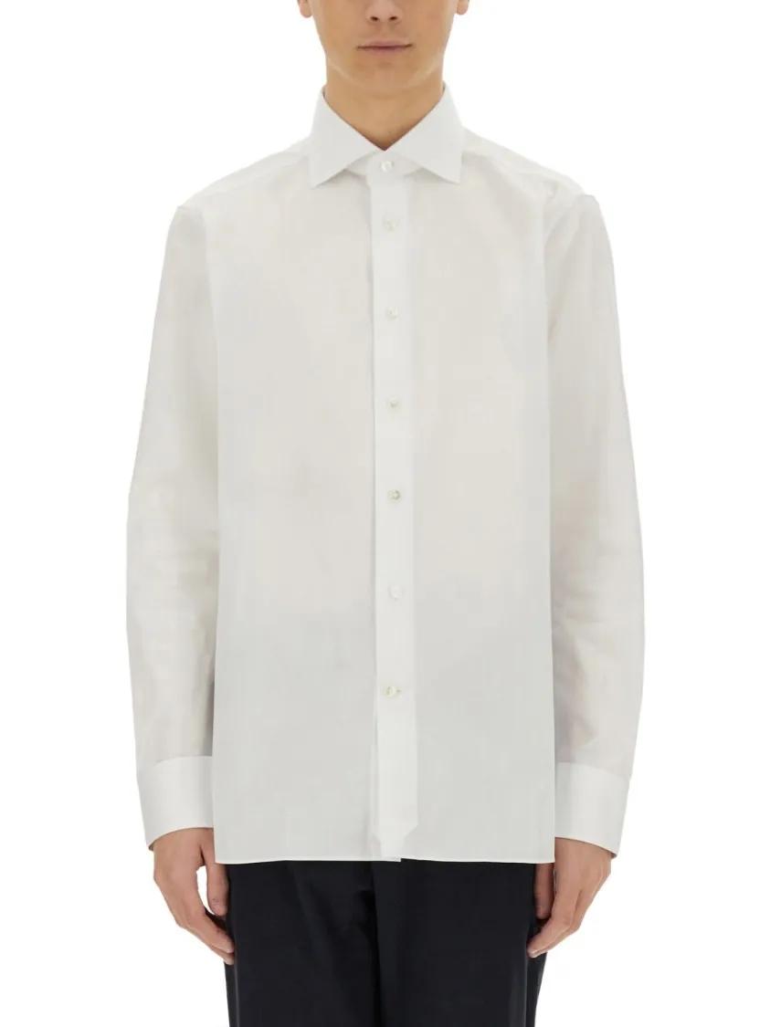 Thumbnail - Zegna - Structured Collar White Cotton Shirt - Größe 40 - weiß