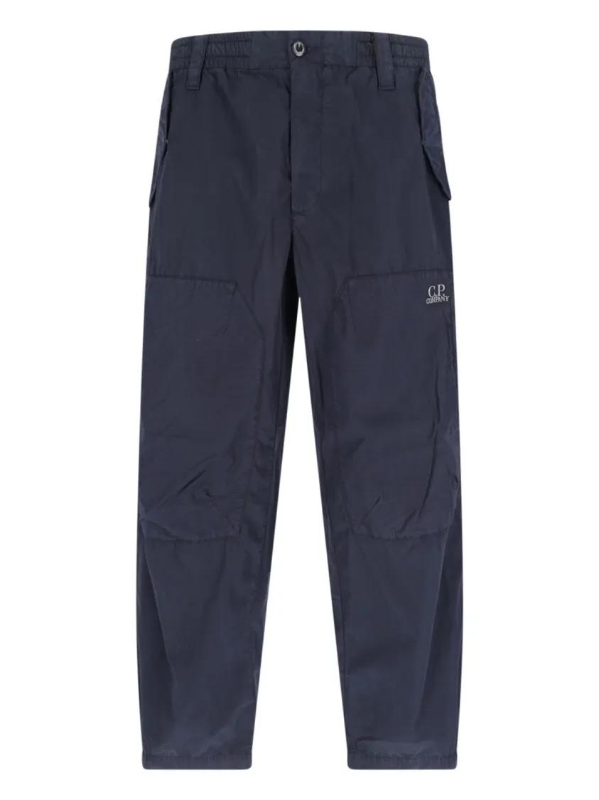 Thumbnail - CP Company - Wide-Leg Navy Cotton Pants With Logo - Größe 54 - blau