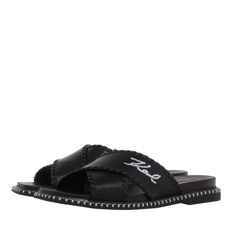 Karl Lagerfeld Slides Kleo Whipstitch Krosstrap Black Lthr(Image 3)