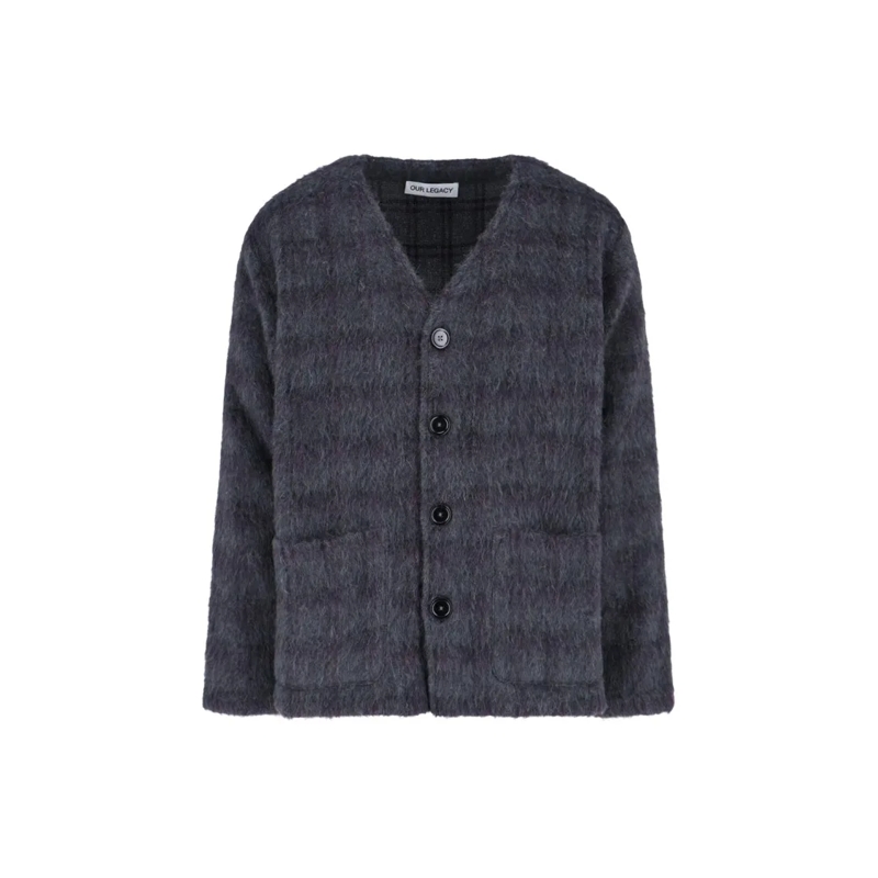 Our Legacy Vest “Plum Check” V-Neck Cardigan – Grey Grey