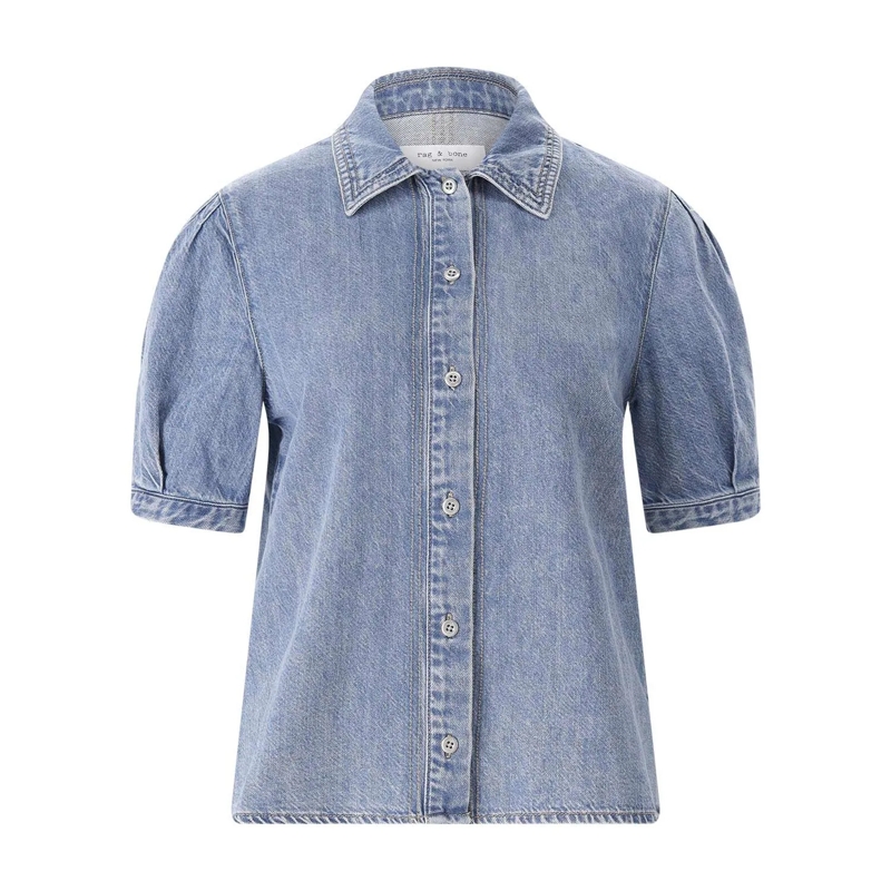 Rag & Bone Bluse Kurzarmbluse aus Denim blau
