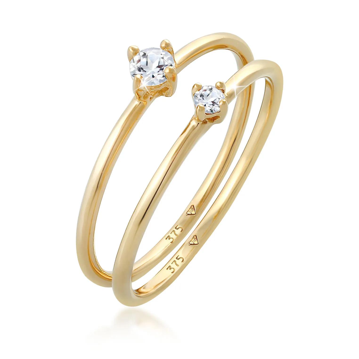 Elli Ringe - Ring Topas Solitär Stapelring 2er Set 375 Gelbgold - Gr. 52 MM - in Gold - für Damen