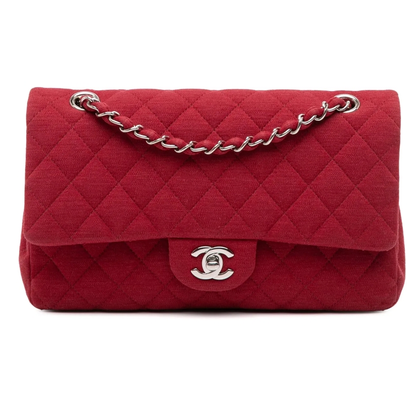 Chanel Sac à bandoulière Medium Classic Jersey Double Flap rot