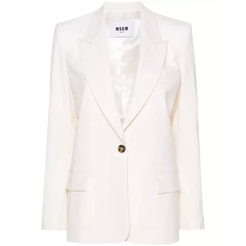 MSGM Single-Breasted White Crepe Jacket White 