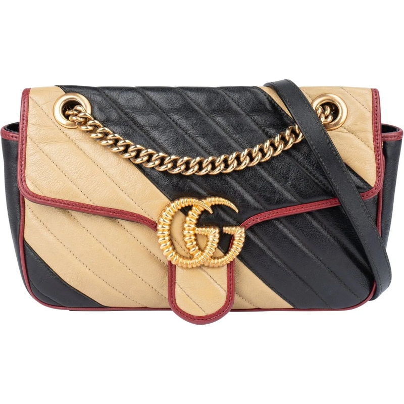 Gucci Schultertasche Gucci Tricolor Leather GG Marmont Crossbody Bag schwarz