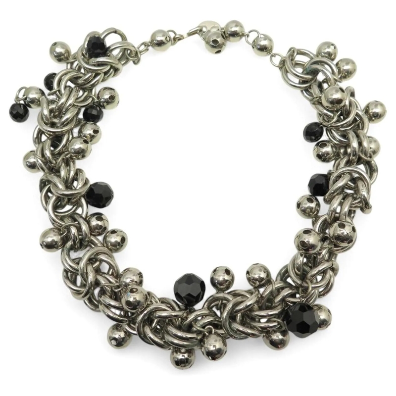 Paco Rabanne Mittellange Halskette VINTAGE PACO RABANNE METALLKETTE MIT GLÃ–CKCHEN &  silber