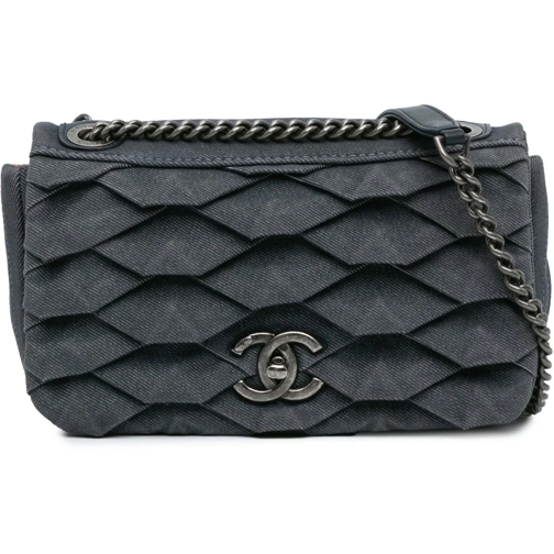 Chanel Schultertasche 2016-2017 Small Pleated Denim Scale Effect Turtle  blau