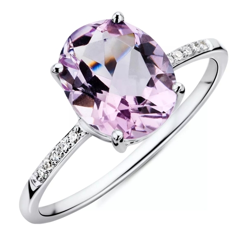 BELORO 9CT Diamond and Amethyst Ring White Gold Cocktailring