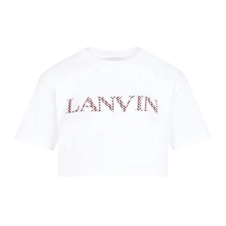 Lanvin - Optic White Cotton Curb Embroidered Cropped T-Shir - Größe S - weiß