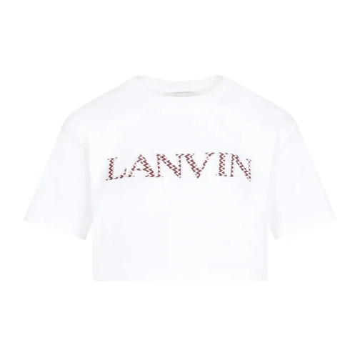 Lanvin Optic White Cotton Curb Embroidered Cropped T-Shir White T-Shirts