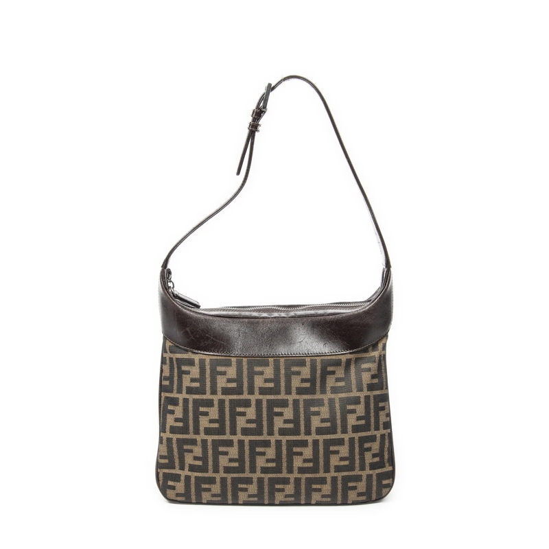 Fendi Crossbody Bag Vintage Square Zip Hobo hell-braun