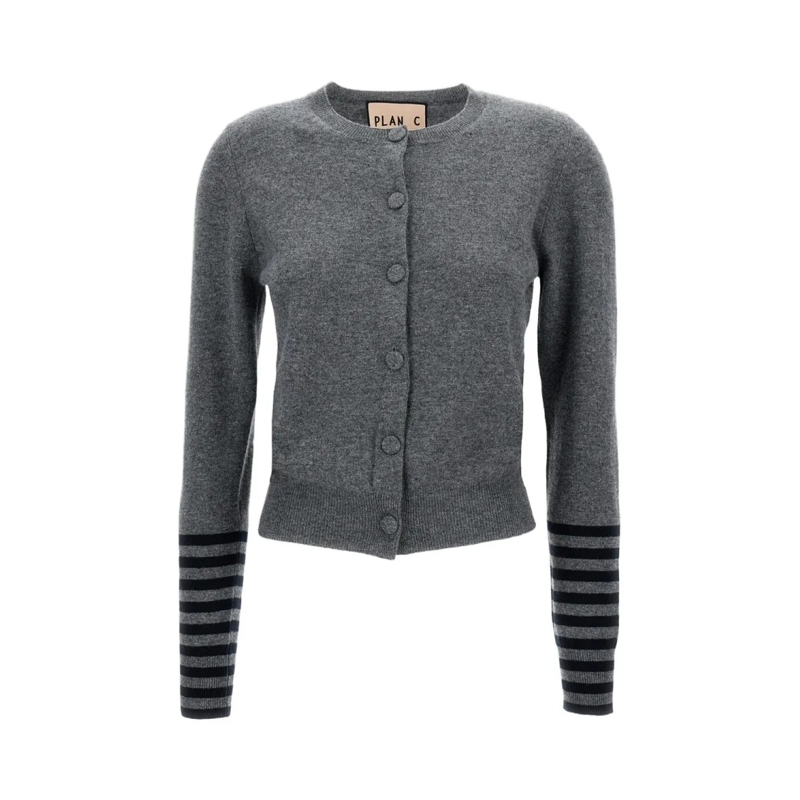 Plan C Cardigan Ribbed Grey Wool Cardigan Grey