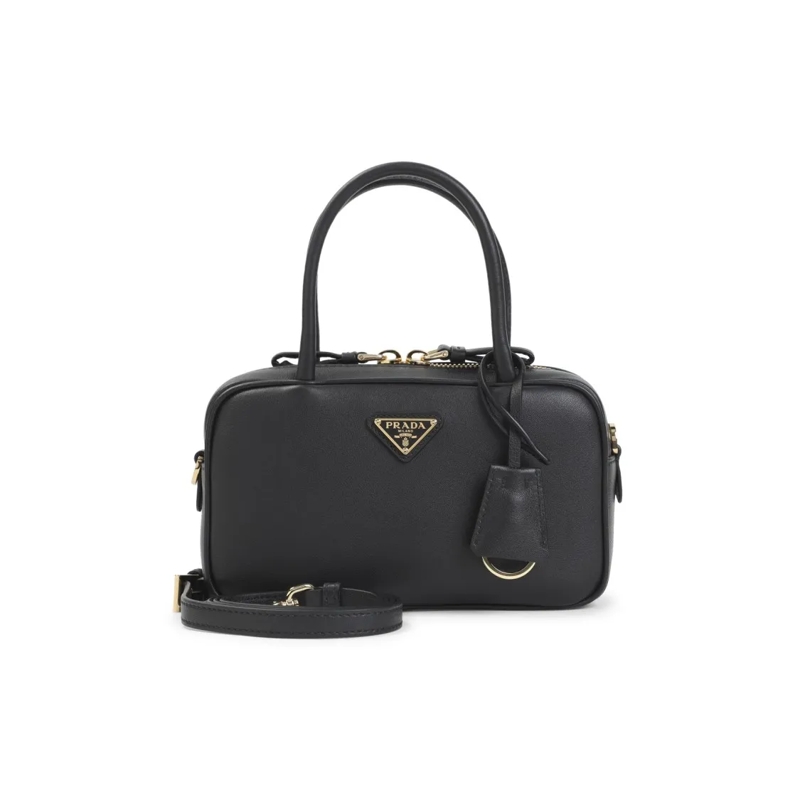 Prada Schultertasche Compact Black Calf Leather Handbag With Gold Accen Black