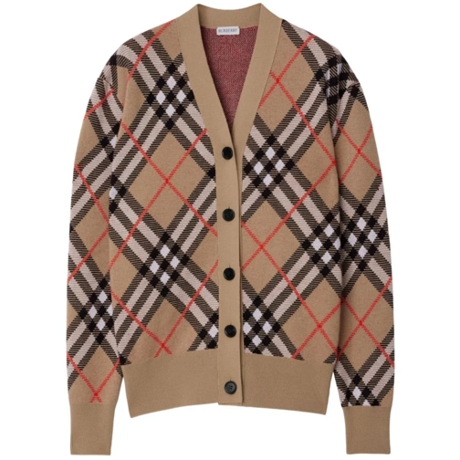 Burberry Strickjacke Sand Beige/Black/White/Red Wool Blend Sweater Brown