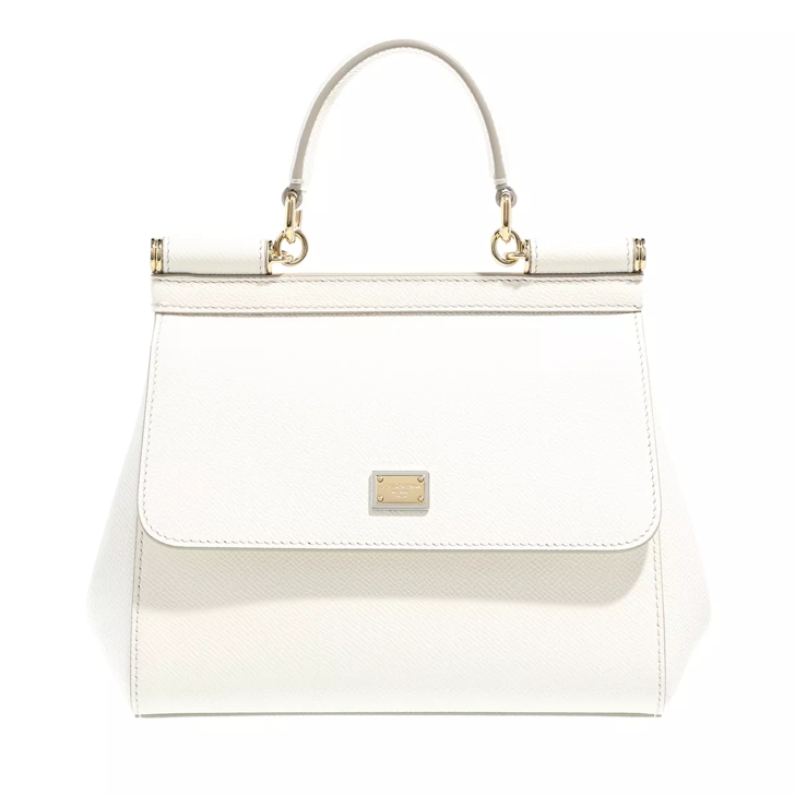 Dolce&Gabbana Small Sicily Dauphine White Leather Top Handle Bag New
